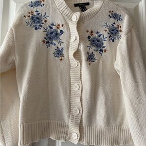 Forever 21 Cream Cardigan with Blue Floral Embroidery